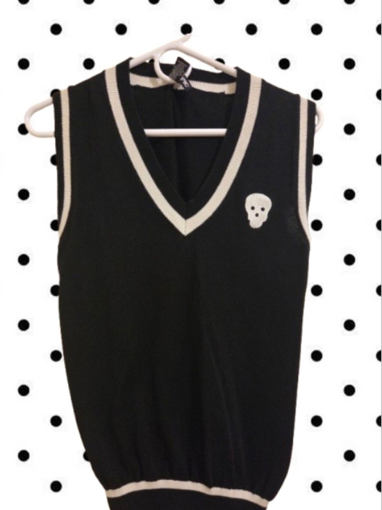 Hot Topic Tops - Black HOT TOPIC V-Neck Sweater Vest with White Trim and Skull Detail